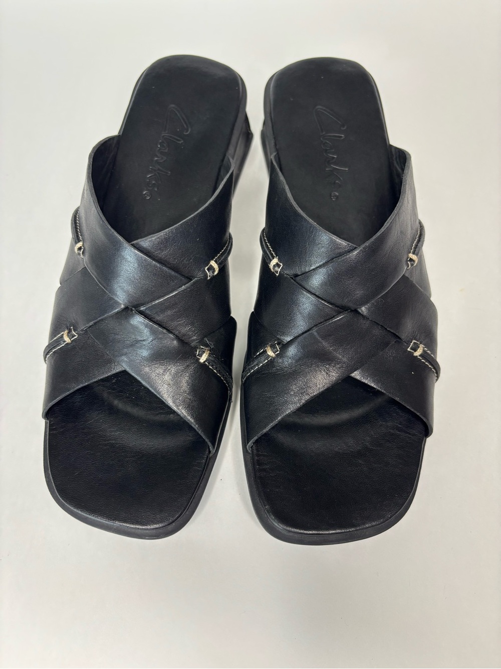 Black Leather Cross-Strap Slide Sandals - Unbranded - Picture 2 of 5